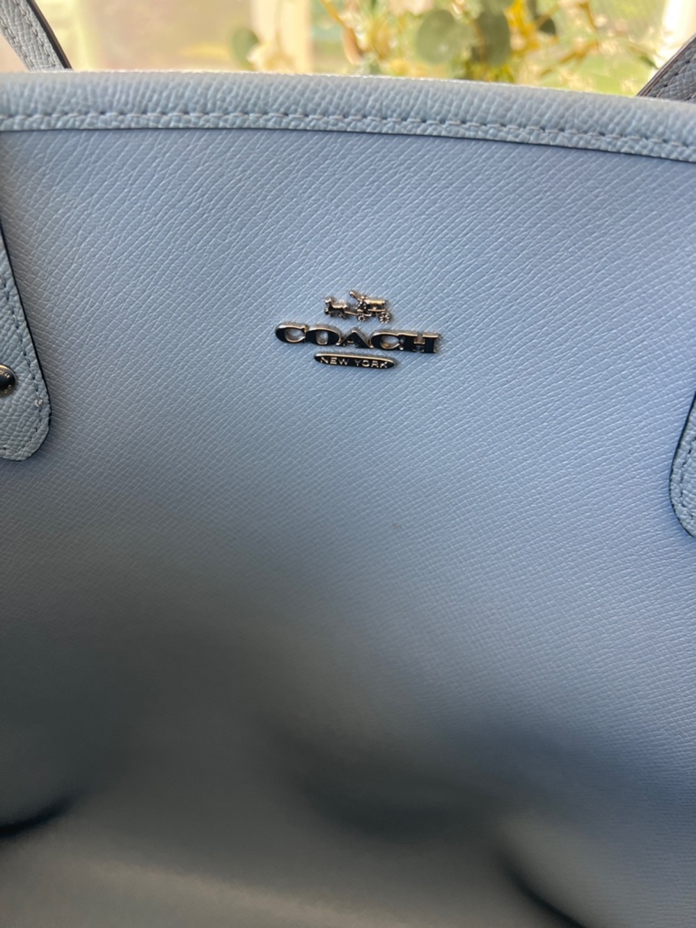 Coach - Beige Signature Tote with Blue Trim, Reversible and Matching Pouch - Picture 5 of 12